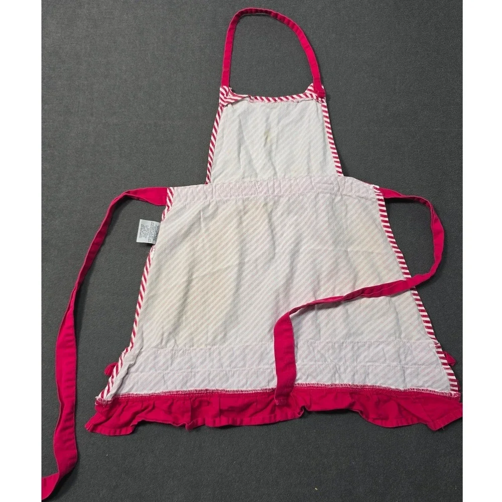 American Girl Doll Apron Red White Stripe Ruffle‎ Waist Ties